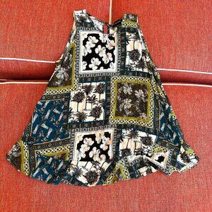 KAREN KANE WOMENS SLEEVELESS RUFFLE HEM TIP PALMS IN TEAL, GREENS AND BLACK SM